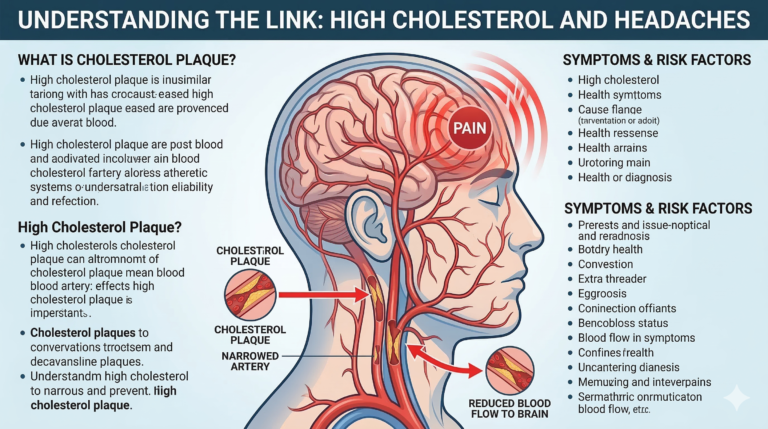 High cholesterol causing reduced blood flow to the brain which may lead to headaches and dizziness