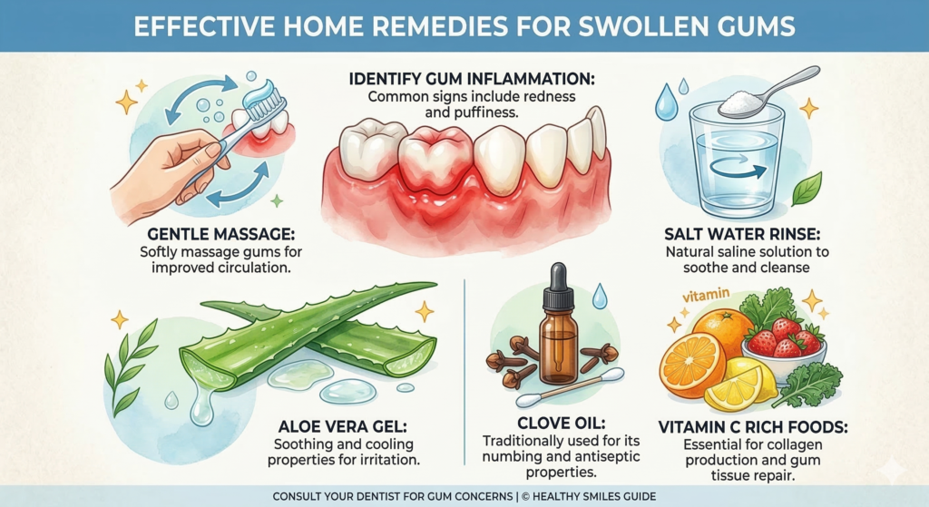 natural remedies for swollen gums including salt water aloe vera turmeric and clove oil